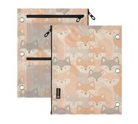 Clear Window three Ringing binder Cute Fox Face forests Animal Pastel | large pencil bags big capacity for Storing School Office Supplies 2 PCS