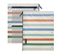Clear Window zipper pencil pouches 3 Ringing binder Green Rugby Stripes | binder pouching zipper in Assorted Colors for Office Supplies 2 PCS