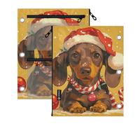 Clear Window zipper pouching for 3 Ringing binder Christmas Duchshund Dog