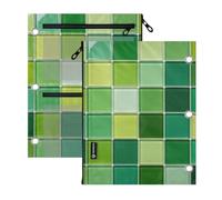 Clear Window zipper pouching for 3 Ringing binder Lovely Green Glass Block