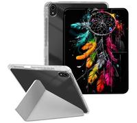 Clear Y-Fold Stand Case for iPad Air 11-inch 2025/2024 (M3/M2), iPad Air 5th/4th (2022/2020) Gen with Pencil Holder- Transparent Back Leather Cover with Auto Sleep/Wake,Colorful Dreamcatcher Feather