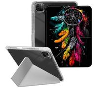 Clear Y-Fold Stand Case for iPad Air 13-inch 2025/2024 (M3/M2)，iPad Pro 12.9-inch (3/4/5/6th Gen) with Pencil Holder-Transparent Back Leather Cover with Auto Sleep/Wake,Colorful Dreamcatcher Feather