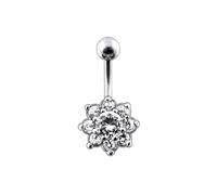 (Clear, Yellow Gold) Fancy Jewelled Flower Non-Dangling Belly Ring