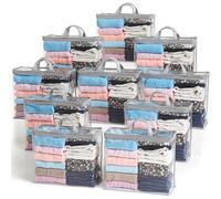 Clear Zippered Storage Bag Foldable Storage Bag, 22L Clear Storage Bags for Clothes, and Blanket Storage Bags for Bedding, CDs, Blankets, Comforters, Clothing (Grey, 10 Pack)