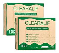 CLEARALIF Laundry Detergent Sheets up to 320 Loads (160 sheets), Unscented, Laundry Detergent Strips Eco Friendly & Hypoallergenic (160 Count,Pack of 2)
