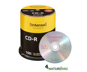 Clearance 100 Intenso Blank CD CD-R 52x 700MB 80 mins discs Cakebox 1001126