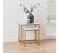 Clearance - Alisma Nest of 2 Tables - White Marble Effect and Gold - A407