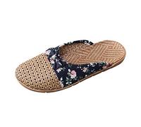 Clearance Bamboo Closed Toe Mule Tatami Closed Toe Slipper, Straw Sandals in Summer,Women's Fashion Slip On Indoor Rattan Slides Shoes Slippers UK