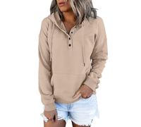 Clearance Bargains Lightening Deals Sweatshirts for Women UK Clearance Casual Button Down Long Sleeve Hoodies With Pocket Solid Color V-Neck Hood Pullover Tops Womens Coats Sale Clearance