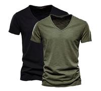 Clearance Bargains Sale Pack of 2 Premium V Neck Cotton T-Shirts for Men UK Plus Size Solid Color Casual Breathable Wicking Short Sleeve Tee Shirt Prime Deals of The Day