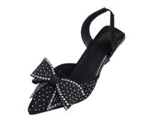 Clearance Bow Knot Slingback Heels for Women Size 6 Pointed Toe Slip on Kitten Heels Rhinestone Crystal Slingback Dress Pumps Court Shoe Party Sandals-5 Cm/1.95 Inch Black Footwears