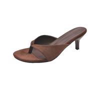Clearance Brown Strappy Kitten Heels Flip Flops for Women Open Toe Flip Flops Slip on Mules Heels Fashion Thong Heeled Sandals for Party Wedding Holiday Size 4.5 Footwear