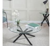 Clearance - Chopstick Clear Glass Round Coffee Table with Black Metal Legs