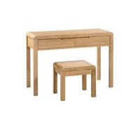 Clearance - Curve Oak 2 Drawer Dressing Table with Stool - A333