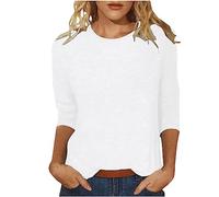 Clearance Deals My Orders Amazon Personalised T Shirt Women's Solid Color Round Neck Slim Seven Point Sleeve T Shirt Top White