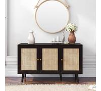 Clearance - Ferrero Black and Woven Rattan 3 Door Medium Sideboard - 120cm