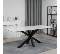 Clearance - Heaven Round Dining Table - 8 Seater - 200cm - White Ceramic and Black - with Star Legs - FSS16518