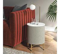 Clearance - Isabella Grey Side Table - Round Fluted - White Marble Top - FSS17480