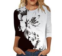 Clearance Items Swing Tops for Women UK Plus Size Women's Casual Printed Loose Round Neck 3/4 Sleeve T Shirt Top Summer Top Women's Clothing Sale Limited Time Deals Black