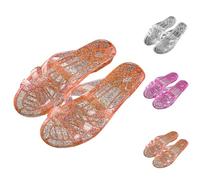 Clearance Jelly Crystal Clear Shower Shoes Slippers for Women UK Transparent Bathroom Sliders Flat Sandals Slip on Summer Open Toe Beach Sandals Slippers Footwears
