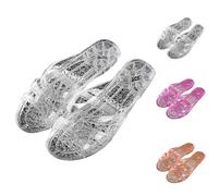 Clearance Jelly Crystal Clear Shower Shoes Slippers for Women UK Transparent Bathroom Sliders Flat Sandals Slip on Summer Open Toe Beach Sandals Slippers Footwears