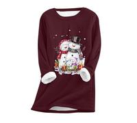Clearance Ladies Plush Sweater Christmas Jumper Snowman Xmas Pullover Womens Fleece Lined Sweatshirt Plus Size Sweater Long Sleeve Tops Shirt Thermal Underwear Soft Loungewear Fashion Blouses