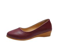 Clearance Low Wedges Slip on Shoes Women Leather Ballet Pumps Comfortable Work Shoes Leather Flat Loafer Size 6 2_Wine