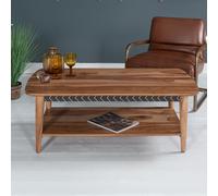 Clearance - Luxuria Coffee Table - 115cm - Sheesham Wood - Black Geometric Trim