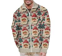 Clearance Mens Christmas Cardigans 2024 Novelty Ugly Xmas Sweaters Santa Christmas Tree Printed Knitted Sweater Lapel Zip Up Jacket Cardigan Ugly Christmas Jumpers Funny Xmas Sweatshirts Knitwear