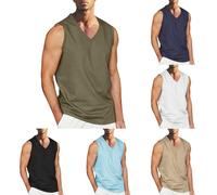 Clearance Men's Cotton Linen Tank Tops Sleeveless Vests V Neck T Shirt Solid Color Muscle T-Shirt Quick-Dry Athletic Sports Undershirt Holiday Beach Shirts Comfortable Lightweight Fitness Top