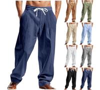 Clearance Men's Cotton Linen Trousers Smart Work Rugby Pants Plain Sweatpants Drawstring Trouser Joggers Casual Elasticated Waist Tracksuit Bottoms Workout Running Gym Pant Soft Comfortable Workwear
