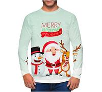 Clearance Men's Merry Christmas Jumper, Xmas Sweatshirt Santa Claus Novelty Pullover Snowman Sweater Top Long Sleeves Crew Neck Jumpers Adult Christmas Sweatshirt Boys Festive Santa Tops S-5XL
