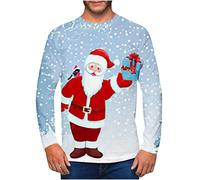 Clearance Men's Merry Christmas Jumper, Xmas Sweatshirt Santa Claus Novelty Pullover Snowman Sweater Top Long Sleeves Crew Neck Jumpers Adult Christmas Sweatshirt Boys Festive Santa Tops S-5XL