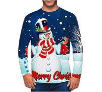 Clearance Men's Merry Christmas Jumper, Xmas Sweatshirt Santa Claus Novelty Pullover Snowman Sweater Top Long Sleeves Crew Neck Jumpers Adult Christmas Sweatshirt Boys Festive Santa Tops S-5XL