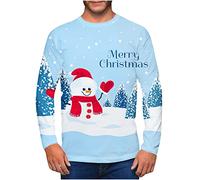Clearance Men's Merry Christmas Jumper, Xmas Sweatshirt Santa Claus Novelty Pullover Snowman Sweater Top Long Sleeves Crew Neck Jumpers Adult Christmas Sweatshirt Boys Festive Santa Tops S-5XL