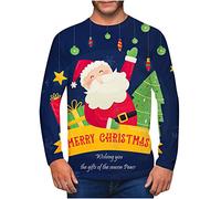 Clearance Men's Merry Christmas Jumper, Xmas Sweatshirt Santa Claus Novelty Pullover Snowman Sweater Top Long Sleeves Crew Neck Jumpers Adult Christmas Sweatshirt Boys Festive Santa Tops S-5XL