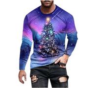 Clearance Mens Xmas Sweatshirt Christmas Jumper 3D Printed Novelty T-Shirt Christmas Tree Jumpers Long Sleeve Shirts Casual Crew Neck Tops Lightweight Cotton Pullover Slim Fit Pullover S-5XL