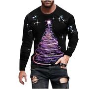 Clearance Mens Xmas Sweatshirt Christmas Jumper 3D Printed Novelty T-Shirt Christmas Tree Jumpers Long Sleeve Shirts Casual Crew Neck Tops Lightweight Cotton Pullover Slim Fit Pullover S-5XL
