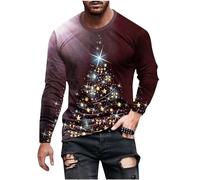 Clearance Mens Xmas Sweatshirt Christmas Jumper 3D Printed Novelty T-Shirt Christmas Tree Jumpers Long Sleeve Shirts Casual Crew Neck Tops Lightweight Cotton Pullover Slim Fit Pullover S-5XL