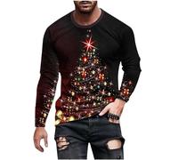 Clearance Mens Xmas Sweatshirt Christmas Jumper 3D Printed Novelty T-Shirt Christmas Tree Jumpers Long Sleeve Shirts Casual Crew Neck Tops Lightweight Cotton Pullover Slim Fit Pullover S-5XL