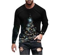 Clearance Mens Xmas Sweatshirt Christmas Jumper 3D Printed Novelty T-Shirt Christmas Tree Jumpers Long Sleeve Shirts Casual Crew Neck Tops Lightweight Cotton Pullover Slim Fit Pullover S-5XL