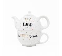 Clearance Mum Teapot For One Cup Porcelain White Gold Dotty Sass & Belle 280ml