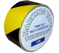 CLEARANCE OFFER: Yellow & black hazard marking self-adhesive tape - double-thickness TWININATE grade - scuffproof covering for extra durability - 48mm x 33M