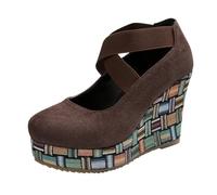 Clearance Platform Wedge Shoes for Women with Elastic Crisscross Wrap Ankle Strap Size 7 Ladies Wedges High Heel Slip on Pumps Shoes Lightweight Sandal - 10cm /3.94 Inch Coffee Footwears
