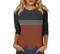 Clearance Plus Size Cotton Tops Women's Crew Neck 3/4 Sleeve Printed T Shirt Fashionable Casual Top Summer Work Tops Prime Same Day and Overnight Items Cheap Stuff Under 1 Pound Brown