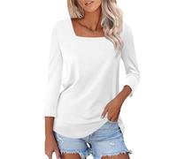 Clearance Plus Size Longline Tops Women's Fashionable and Casual Solid Color Square Neck Three Quarter Sleeve Top T Todays Deals of The Day Clothes Women Sale White