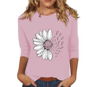 Clearance Plus Size Tops for Women Womens Tops Dressy Workout Sunflower Print 3/4 Length Sleeve Cotton Shirts Cotton Fancy Dress Next Day Delivery Adult Next Day Delivery Fancy Dress