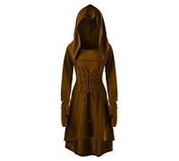 Clearance Punk Clothing Women's Gothic Dress with Hood Lace up Vintage Long Dresses Renaissance Dress Long Sleeve Dresses Plus Size Goth Dress Ladies Medieval Costume Party Elegant Dresses Brown