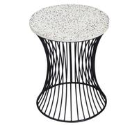 Clearance - Ritz Terrazzo Drum Shape Accent Table, Black Wire Metal Base - Brand New Item