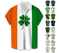 Clearance Saint Patrick's T Shirts for Men St. Patricks Shirt Ireland Shamrock Clover Blouse Button Down Tees Short Sleeve Sweatshirt Irish Tops Paddy's Day Outfit Gifts for Him, UK Size M-5XL
